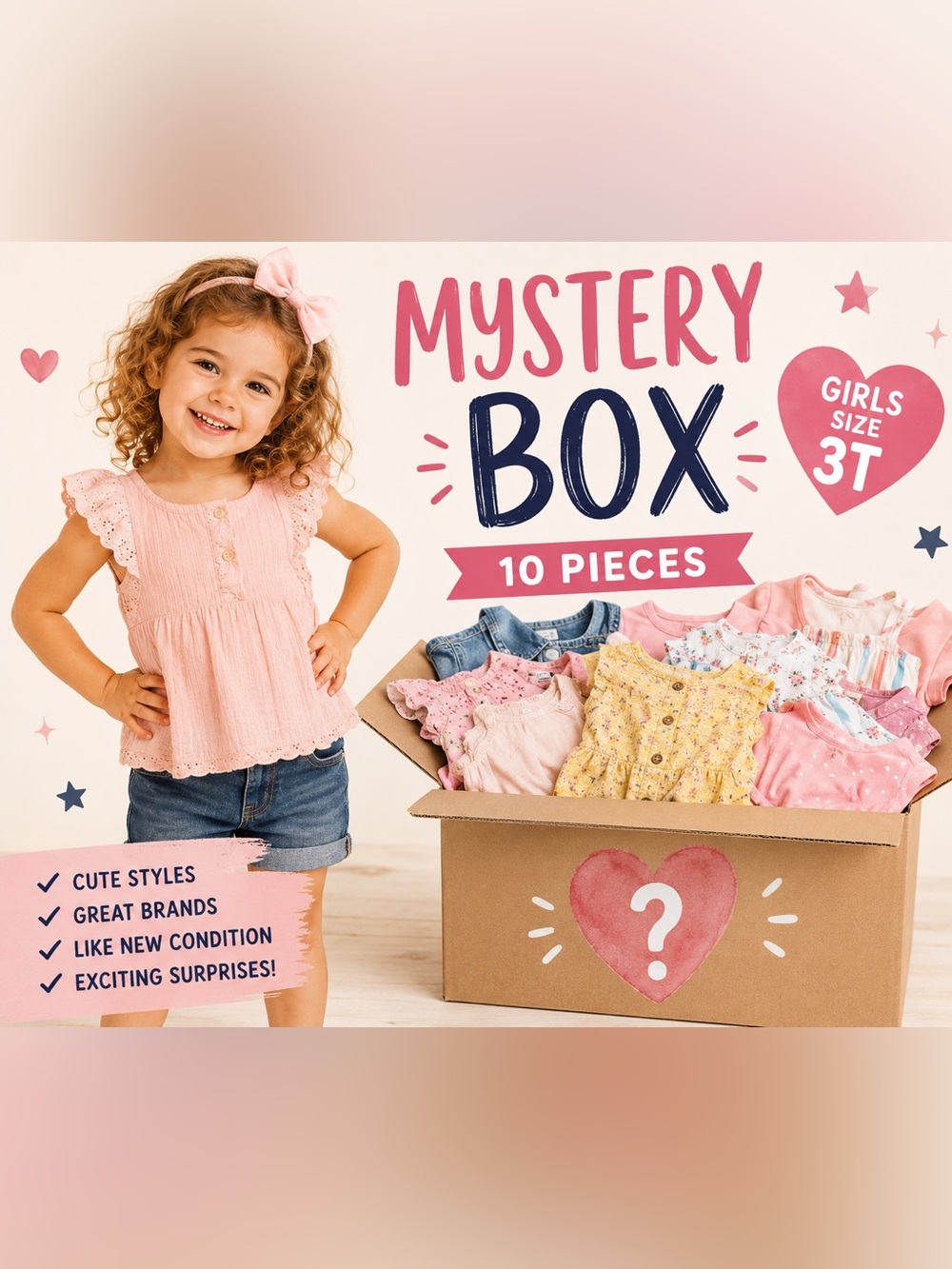 Girls Mystery Box Size 3T | 10-Piece Surprise Clothing Bundle